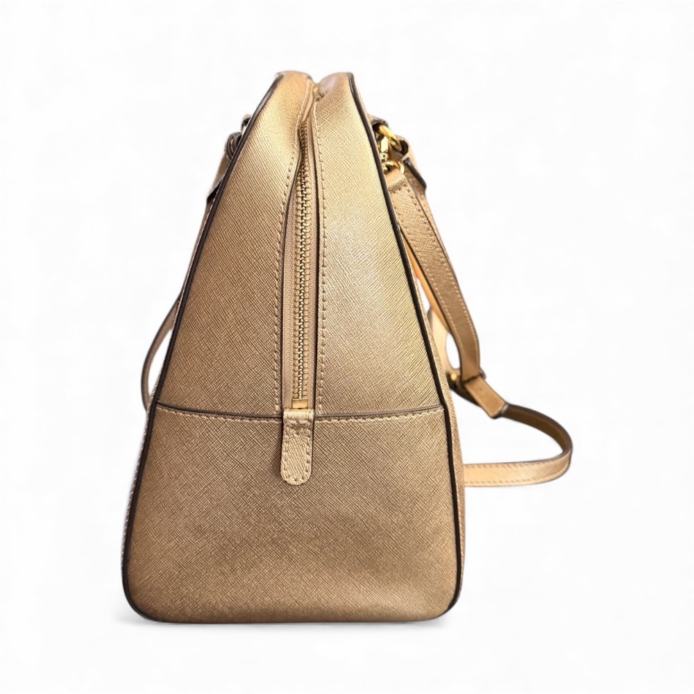 Michael Kors Gold Saffiano Leather Satchel w/ Strap + Bag Scarf - Picture 5 of 15